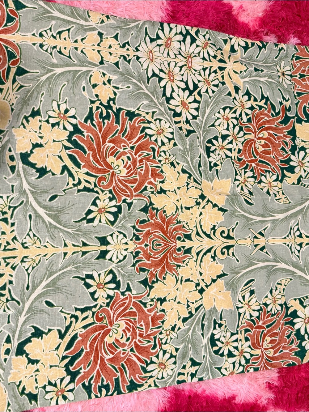 Pottery Barn 24x24 Cotton Linen Jacobean Floral Pillow Cover Red Green Cream